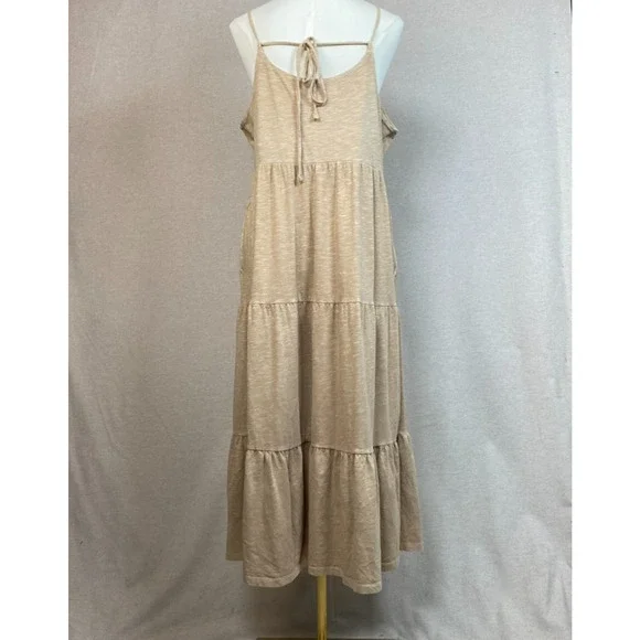 Old Navy Womens Tiered Midi Sundress Size L Boho Neutral Clean Girl Coastal - Picture 5 of 10